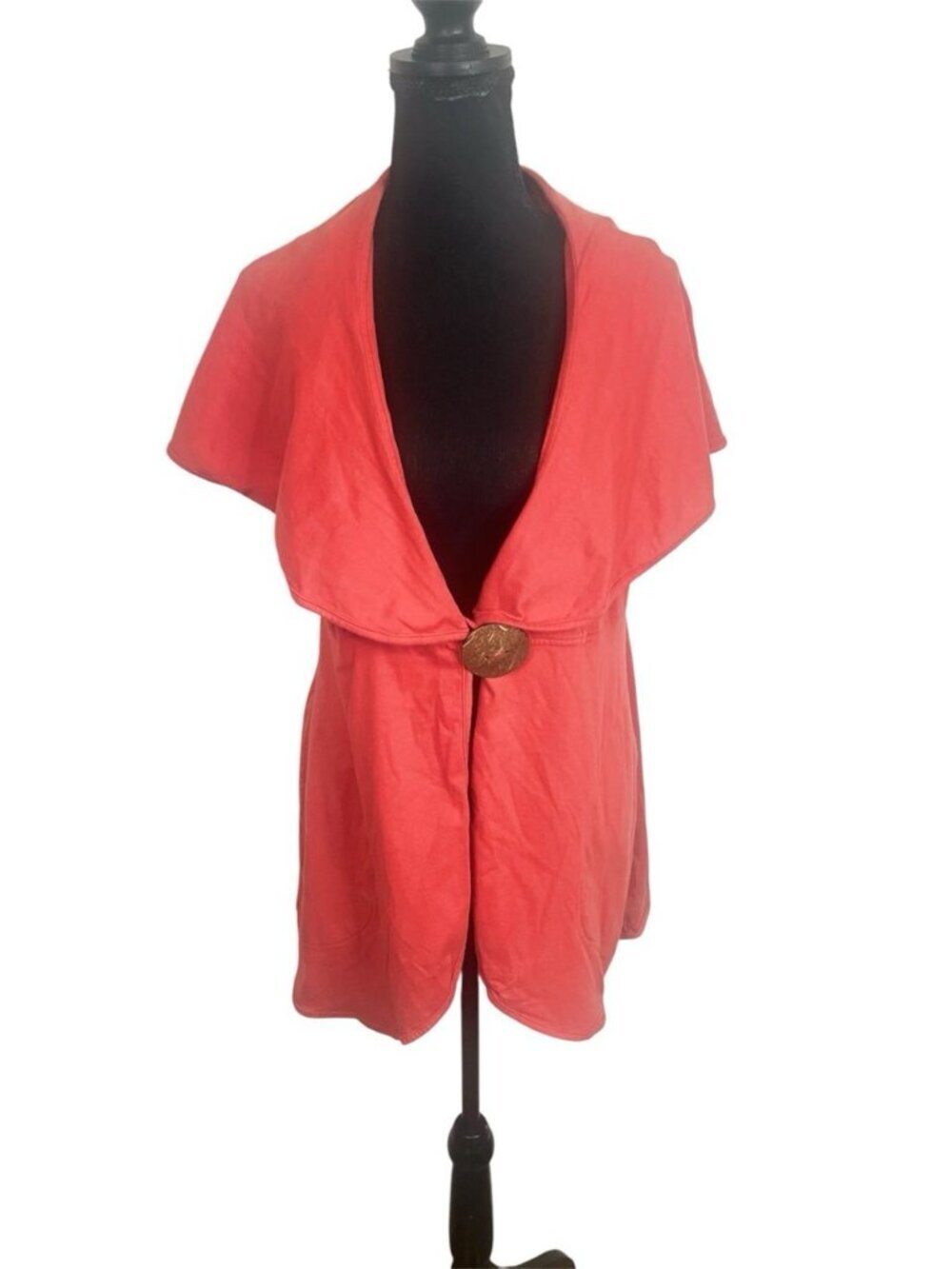 Neon Buddha Long Line Cardigan Vest Sz M Lagenlook Oversized Rust Jersey Button